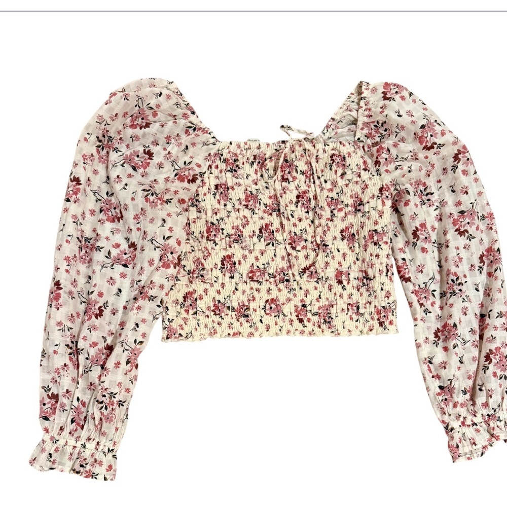 American Eagle Milkmaid Cottage core Floral Smocked cropped top Medium